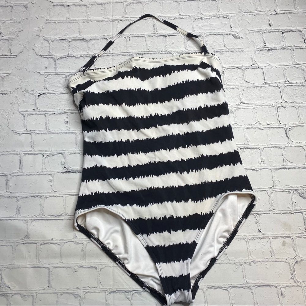 Dkny plus black and white striped Halter one piece